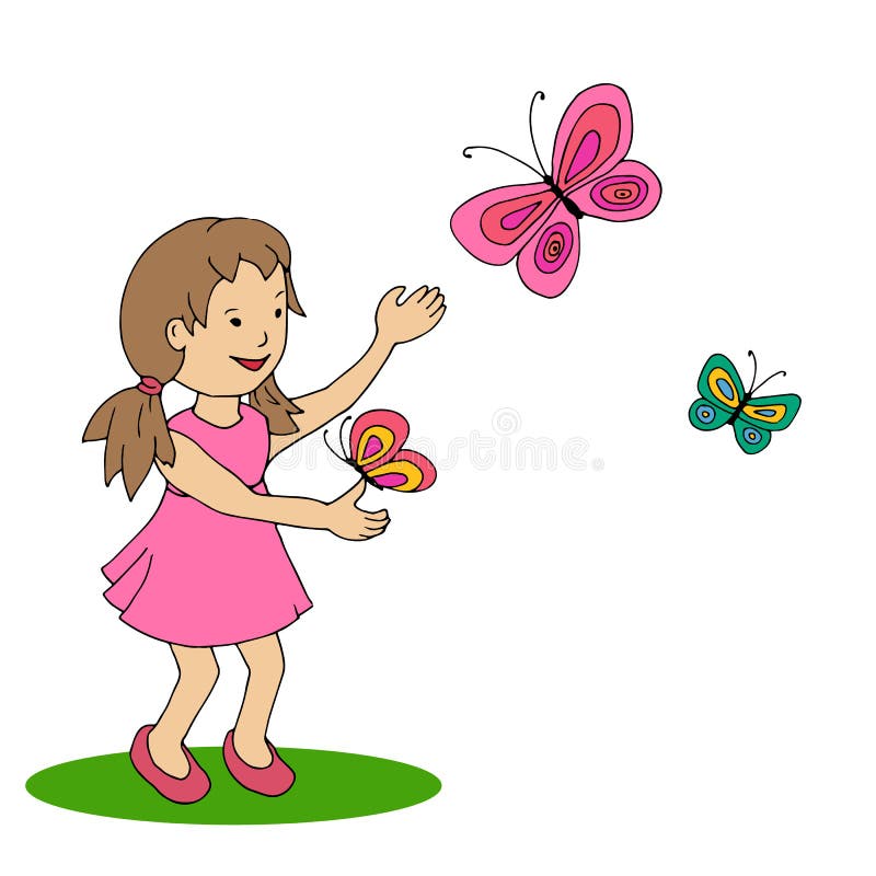 Niña feliz con la mariposa ilustración del vector Niña feliz con la mariposa ilustración del vector