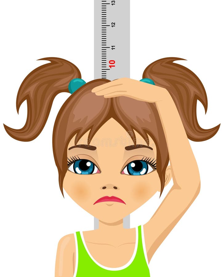 Niña infeliz que mide su crecimiento en altura ilustración del vector Niña infeliz que mide su crecimiento en altura ilustración del vector