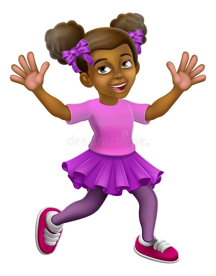 Niña negra feliz dibujos animados niños agitando el camino stock de ilustración