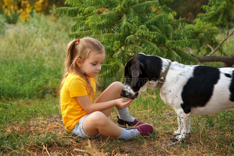 Niña y perro mestizo al aire libre foto de archivo libre de regalías Niña y perro mestizo al aire libre foto de archivo libre de regalías