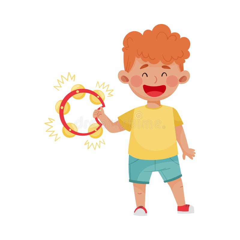 Niñito de cabello rojo tocando la ilustración vector tambourine ilustración del vector