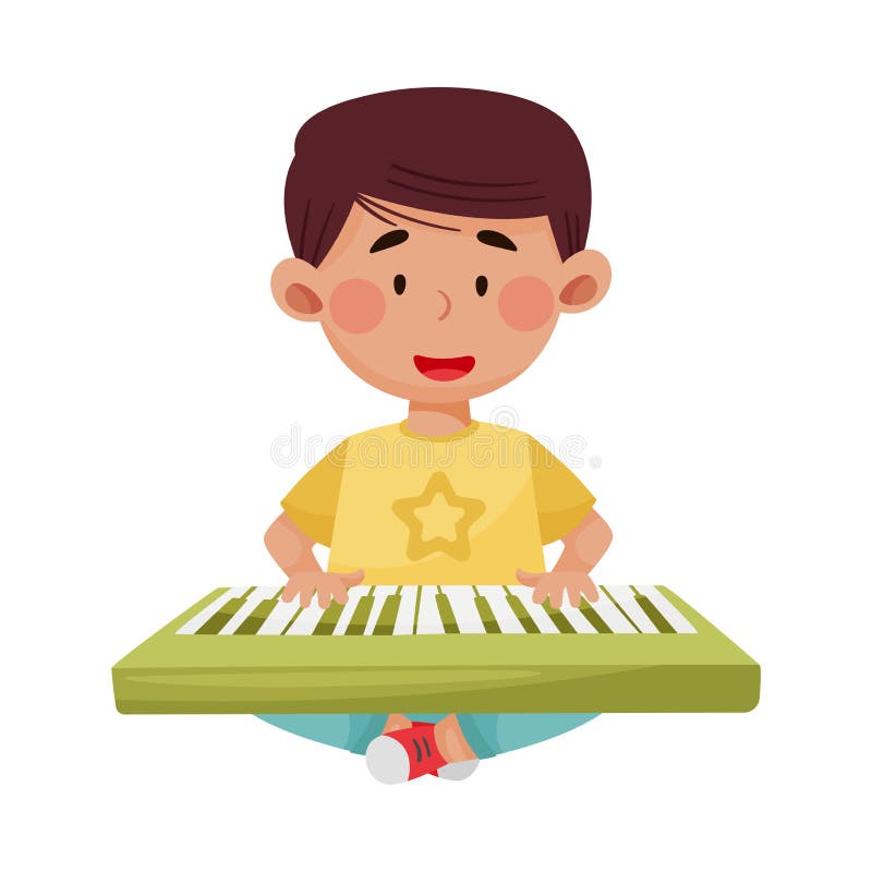 Niñito de pelo oscuro jugando ilustración del vector del teclado libre illustration