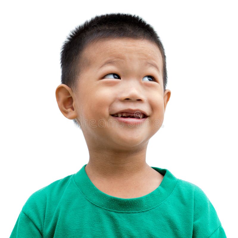 Headshot of happy Asian child smiling and looking up. Portrait of young boy isolated on white background. Headshot of happy Asian child smiling and looking up. Portrait of young boy isolated on white background.