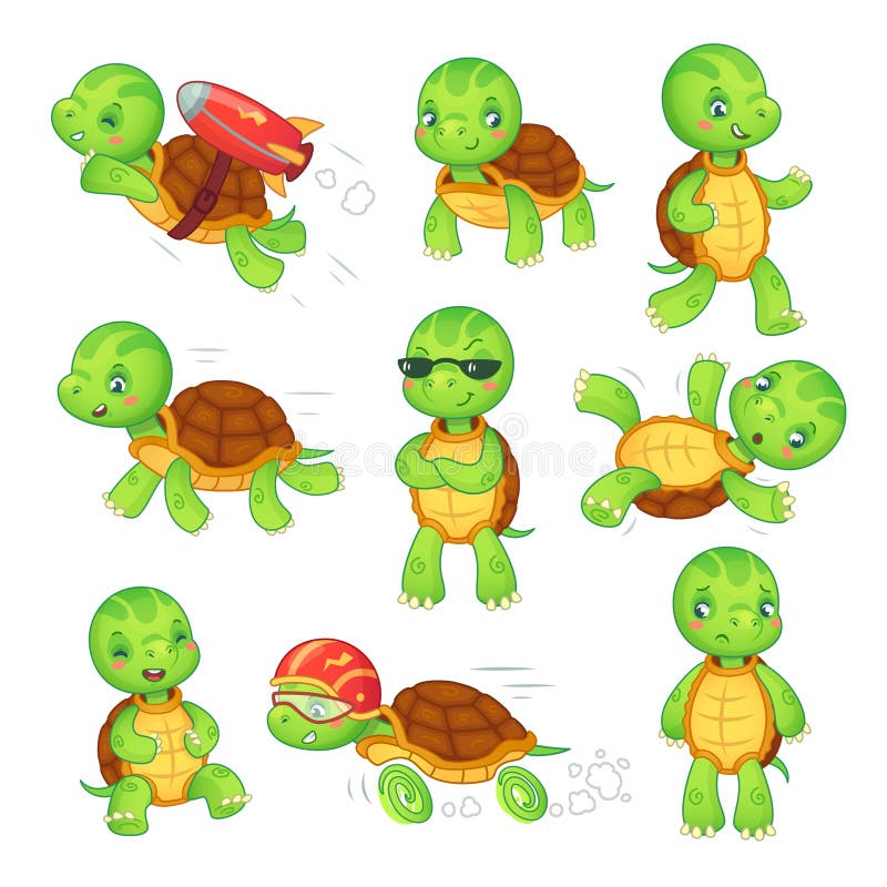 Niño de la tortuga Tortuga rápida corriente Los personajes de dibujos animados de las tortugas de los niños del verde aislaron el stock de ilustración Niño de la tortuga Tortuga rápida corriente Los personajes de dibujos animados de las tortugas de los niños del verde aislaron el stock de ilustración