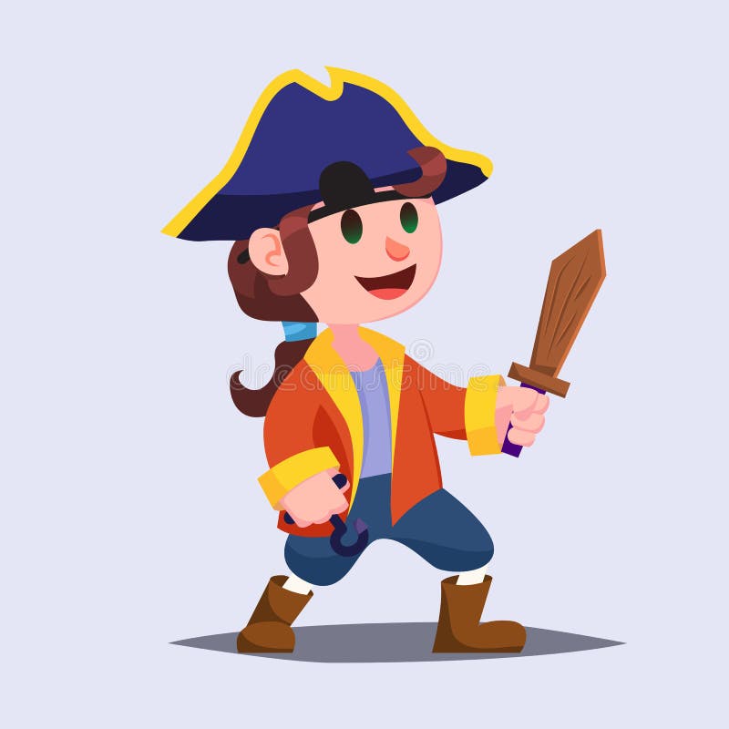 Niño lindo divertido del pirata del muchacho de la historieta con la espada de madera libre illustration Niño lindo divertido del pirata del muchacho de la historieta con la espada de madera libre illustration