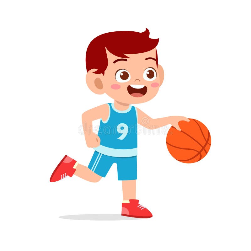 niño lindo feliz jugando al baloncesto
