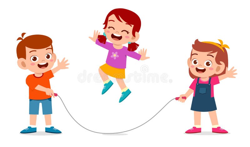 niño lindo y feliz jugando a la cuerda de salto