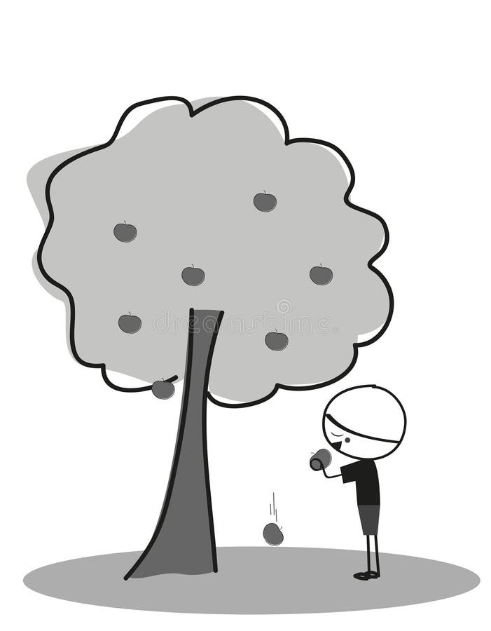Niño pequeño que come manzanas debajo del manzano ilustración del vector Niño pequeño que come manzanas debajo del manzano ilustración del vector
