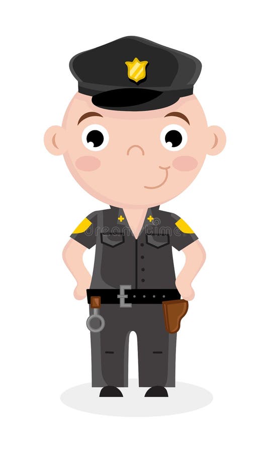 Niño pequeño sonriente en uniforme del oficial de policía stock de ilustración Niño pequeño sonriente en uniforme del oficial de policía stock de ilustración