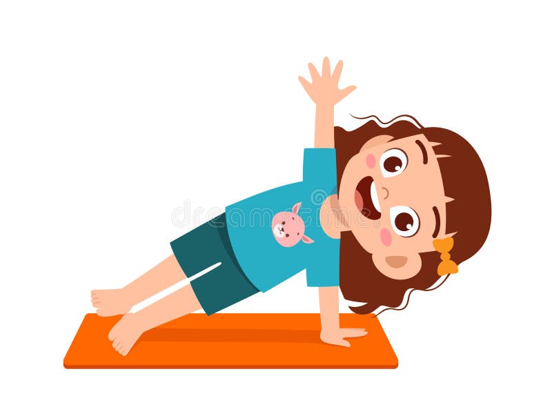 Niño pequeño y feliz con una pose de yoga stock de ilustración