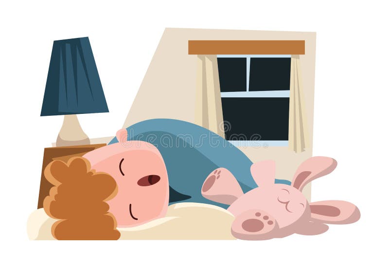Niño que duerme con su personaje de dibujos animados del ejemplo del conejito libre illustration Niño que duerme con su personaje de dibujos animados del ejemplo del conejito libre illustration