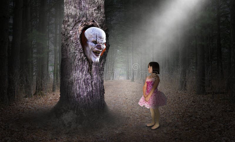 Niño surrealista, payaso, mal, imaginación, peligro fotografía de archivo Niño surrealista, payaso, mal, imaginación, peligro fotografía de archivo