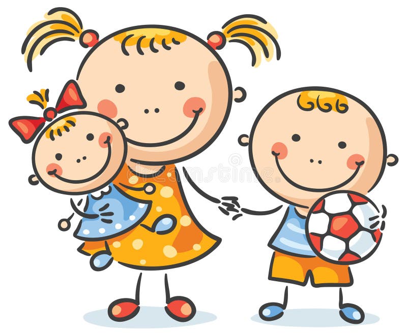 Niños con sus juguetes que llevan a cabo las manos stock de ilustración Niños con sus juguetes que llevan a cabo las manos stock de ilustración
