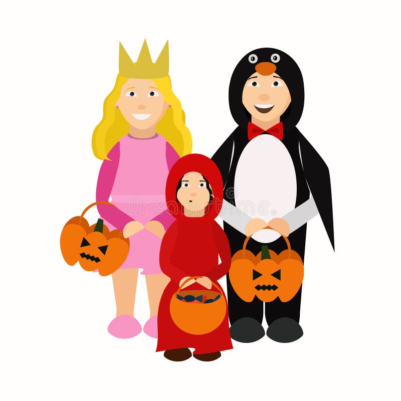 Niños de Halloween con el bolso del truco o de la invitación stock de ilustración Niños de Halloween con el bolso del truco o de la invitación stock de ilustración