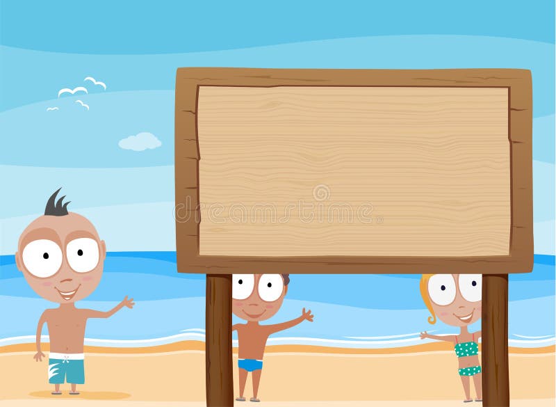 Niños de la playa con el tablero de madera libre illustration Niños de la playa con el tablero de madera libre illustration