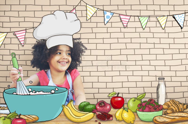 Niños de los niños que cocinan concepto de la diversión de la cocina imagen de archivo Niños de los niños que cocinan concepto de la diversión de la cocina imagen de archivo
