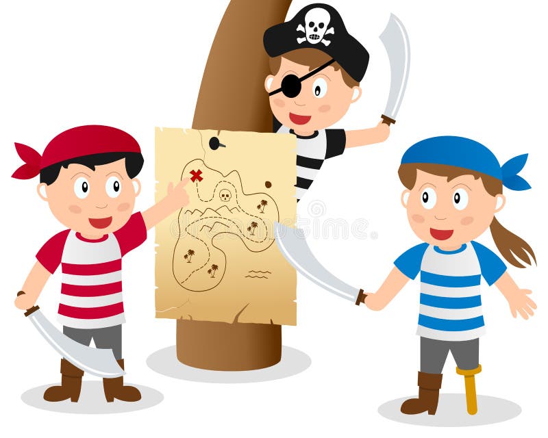 Niños del pirata que miran el mapa