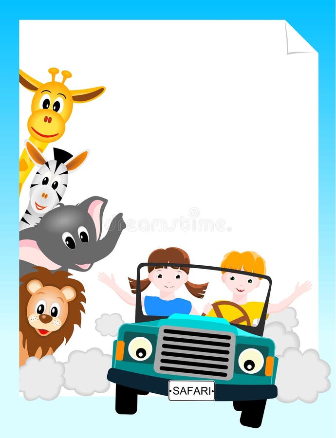 Niños en coche con los animales stock de ilustración Niños en coche con los animales stock de ilustración