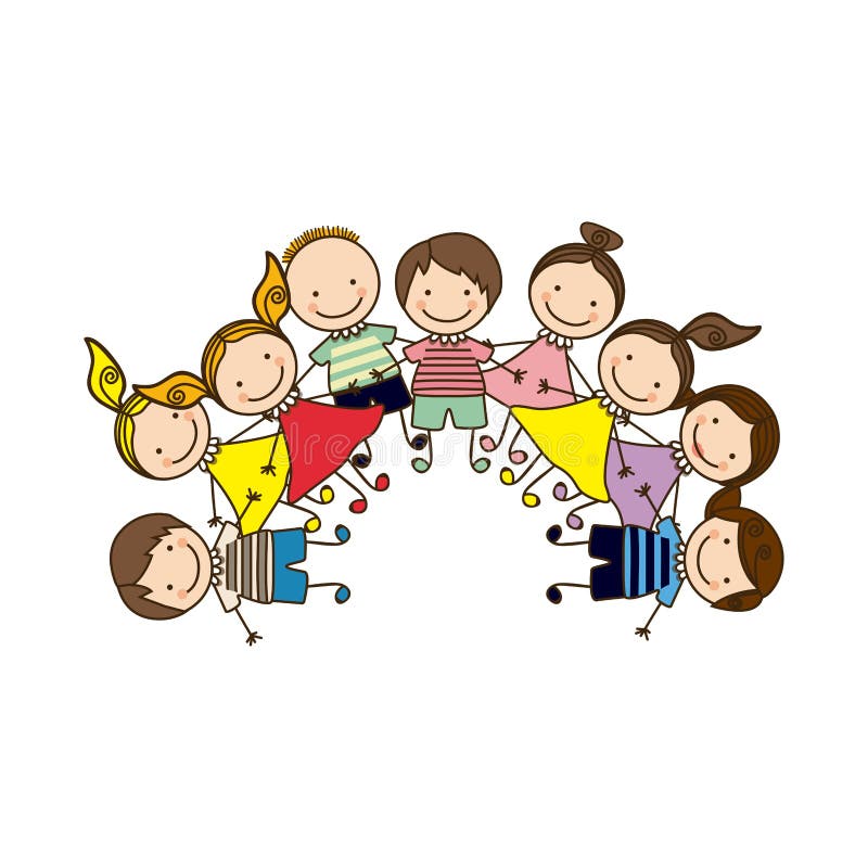 Niños felices coloridos de la historieta del grupo libre illustration