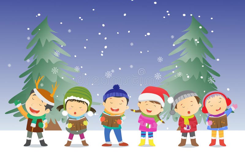 Vector illustration of happy kids singing Christmas Carols. Vector illustration of happy kids singing Christmas Carols