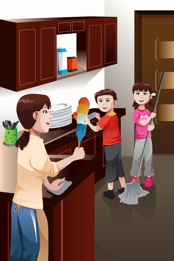 Niños que ayudan a su casa de la limpieza del padre ilustración del vector Niños que ayudan a su casa de la limpieza del padre ilustración del vector