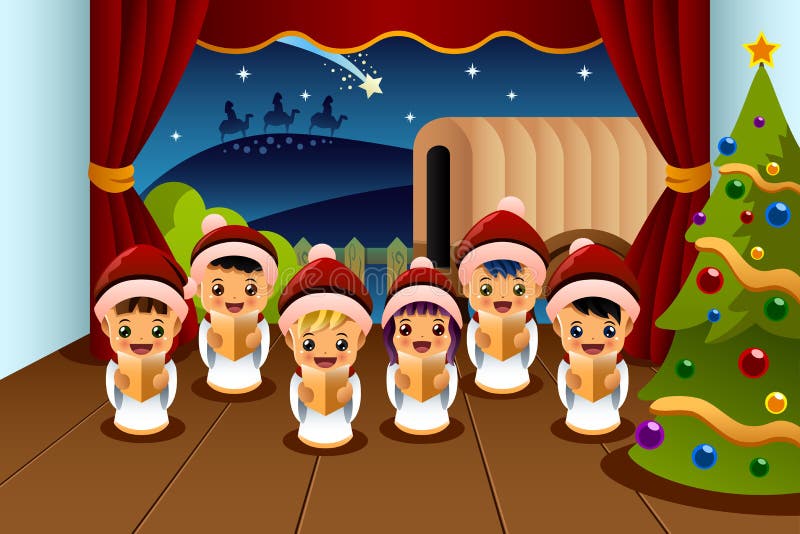 A vector illustration of happy kids singing Christmas Carols. A vector illustration of happy kids singing Christmas Carols