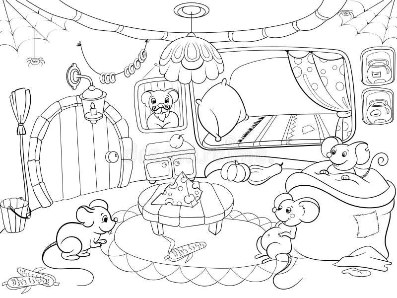 Niños que colorean vector del ratón de la familia de la casa de la historieta ilustración del vector Niños que colorean vector del ratón de la familia de la casa de la historieta ilustración del vector