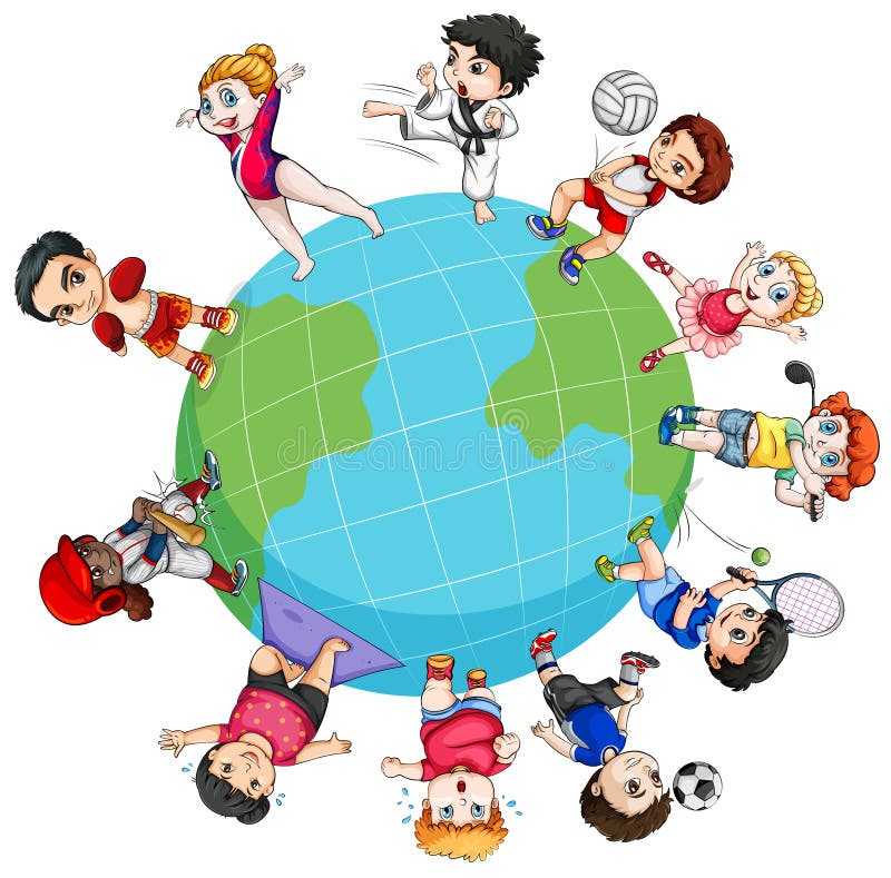 Niños que hacen deportes en todo el mundo stock de ilustración Niños que hacen deportes en todo el mundo stock de ilustración