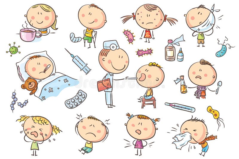 Niños que sienten mal libre illustration Niños que sienten mal libre illustration