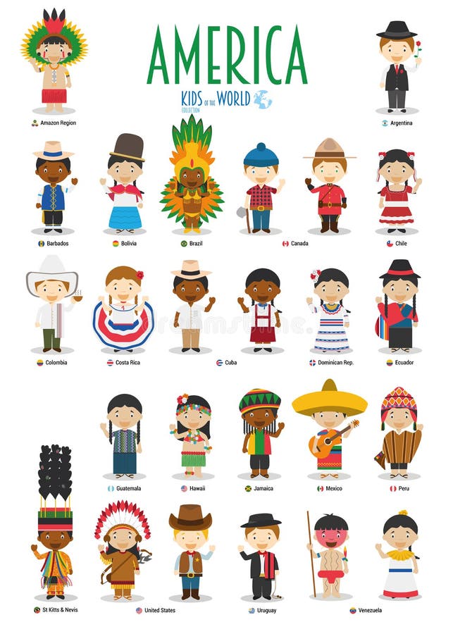 Niños y nacionalidades del vector del mundo: América
