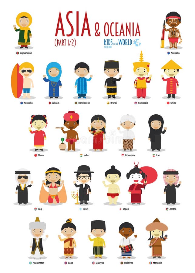 Niños y nacionalidades del vector del mundo: Asia y Oceanía fijaron 1 de 2 stock de ilustración Niños y nacionalidades del vector del mundo: Asia y Oceanía fijaron 1 de 2 stock de ilustración
