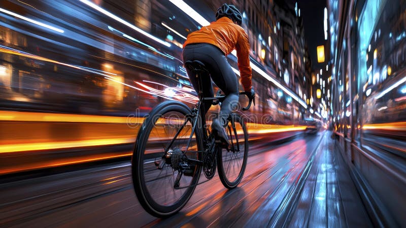 Njut av den elektriska hastighetssymfonen när en cyklist blir en med den brådska som ett testamente för mänskligt arbete vektor illustrationer