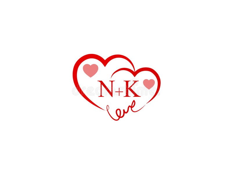NK Initial Heart Shape Red Colored Love Logo Stock Vector