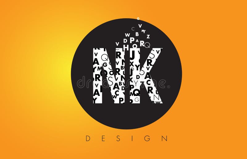 NK N K Logo Made von kleinen Buchstaben mit schwarzem Kreis und gelbem B