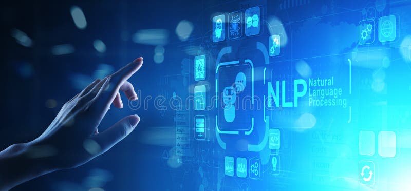 NLP natural language processing cognitive computing technology concept on virtual screen. vector illustration