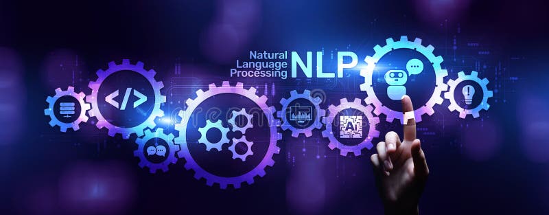 NLP Natural language processing concept. Artificial intelligence neural network stock photo