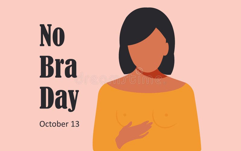No Bra Day October 13 Horizontal Pink Banner With One Young Woman In