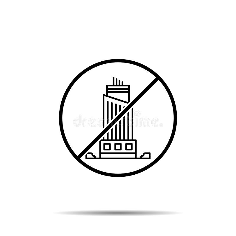 No Building Icon. Simple Thin Line, Outline Vector of Buildings Ban, Prohibition, Forbiddance