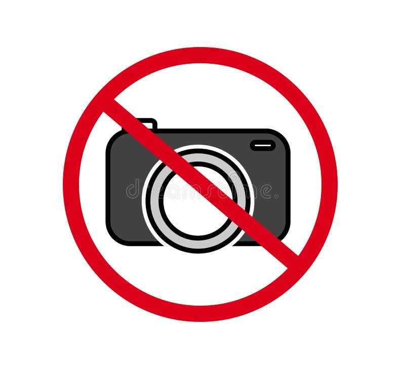 No cameras allowed sign. Red prohibition no camera sign. No taking pictures, no photographs sign. Information, forbid vector stock illustration No cameras allowed sign. Red prohibition no camera sign. No taking pictures, no photographs sign. Information, forbid vector stock illustration
