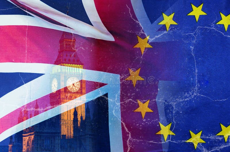 No Deal Brexit conceptual image of cracks over image of London with UK and EU flags in image royalty free stock image No Deal Brexit conceptual image of cracks over image of London with UK and EU flags in image royalty free stock image