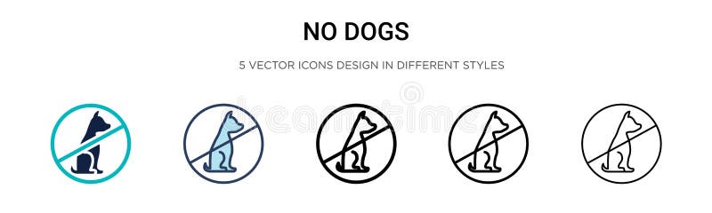 No dogs icon in filled, thin line, outline and stroke style. Vector illustration of two colored and black no dogs vector icons