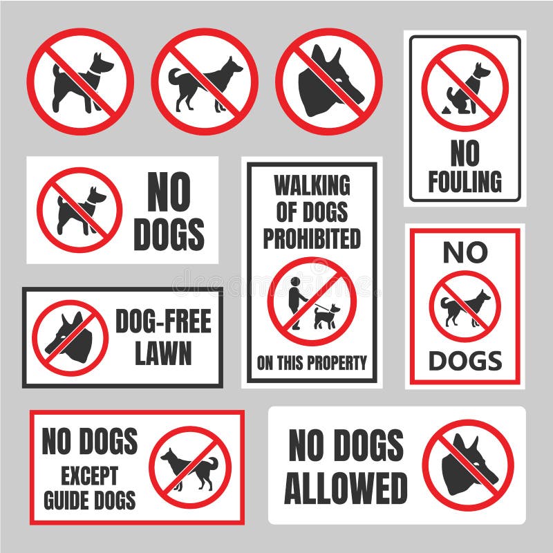 No Dogs Signs, Dog Prohibited Labels Stock Vector Illustration of