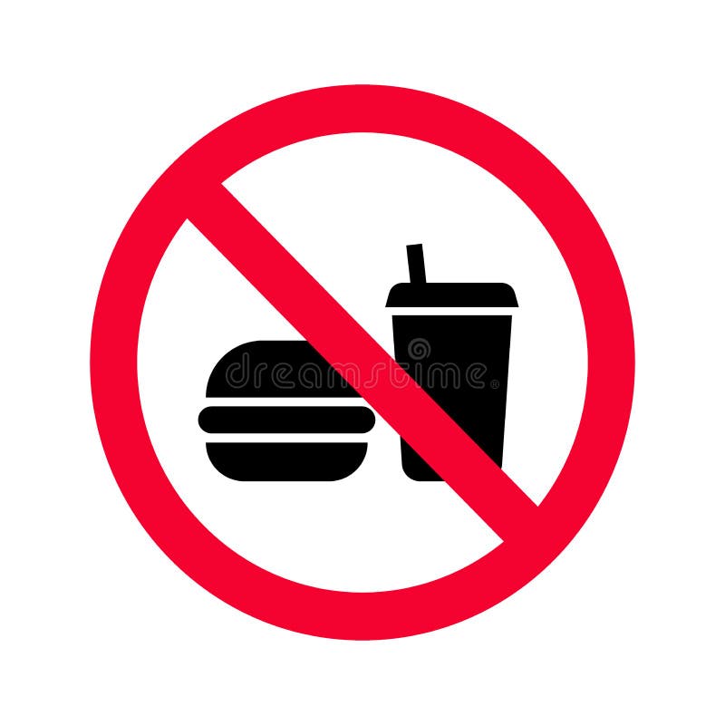 Red prohibition no food or drinks sign. No eating and drinking forbidden sing. No food or beverages icon.