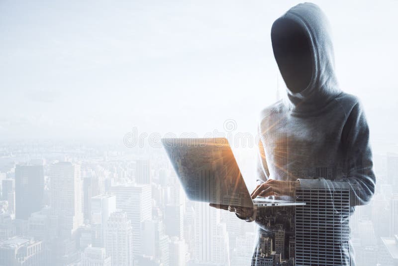 No face hacker and city stock photo