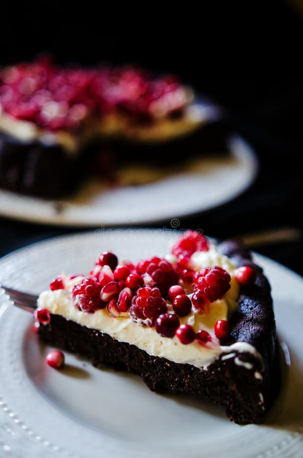 No flour chocolate cake with cream and berries