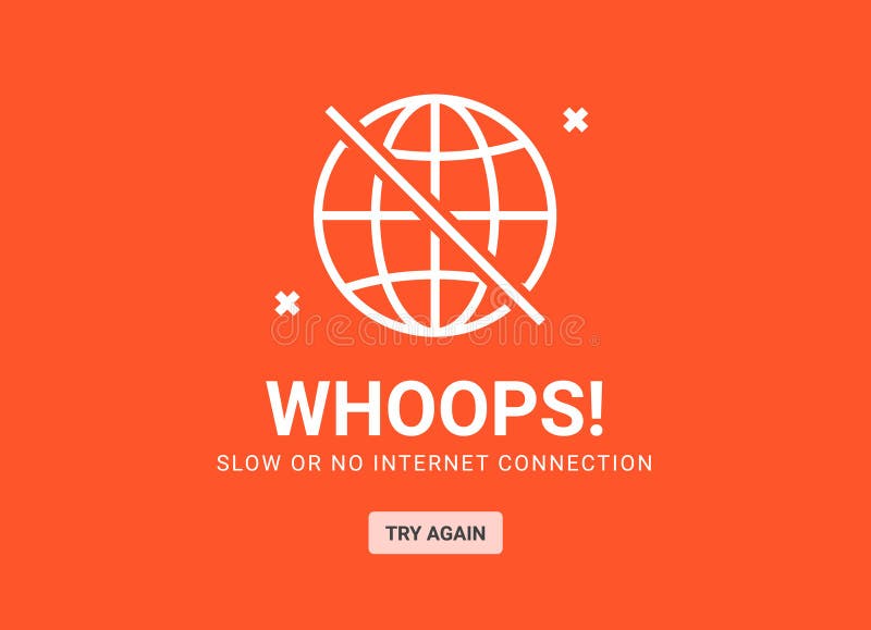 No Internet Connection Warning Screen Globe offline error alert. Disconnect network connection slow loading royalty free illustration