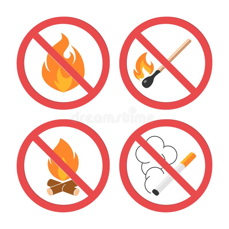 No open fire or smoking vector icons in flat style vector illustration