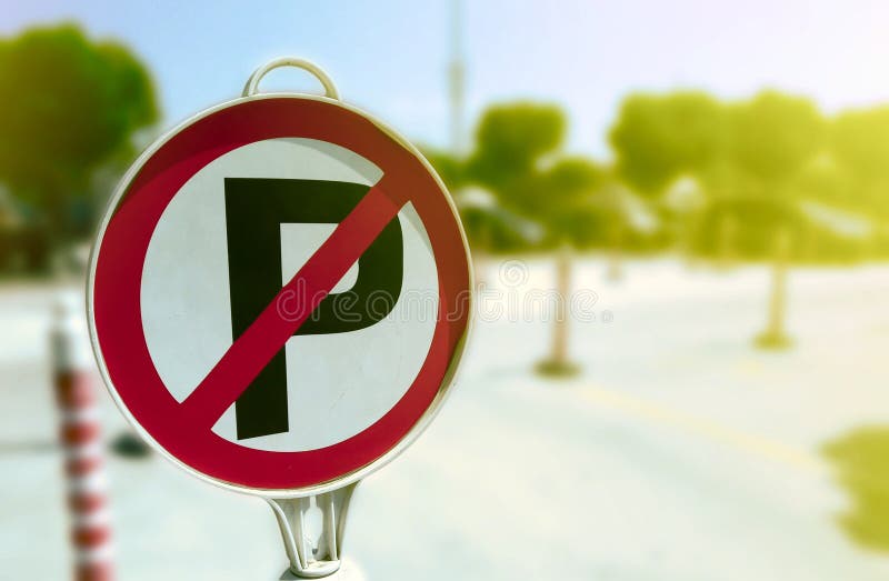 No parking sign board with blurred background