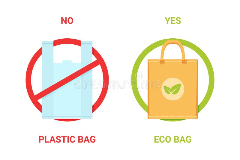 No Plastic Bag, Yes Eco Bag Banner Stock Vector Illustration of