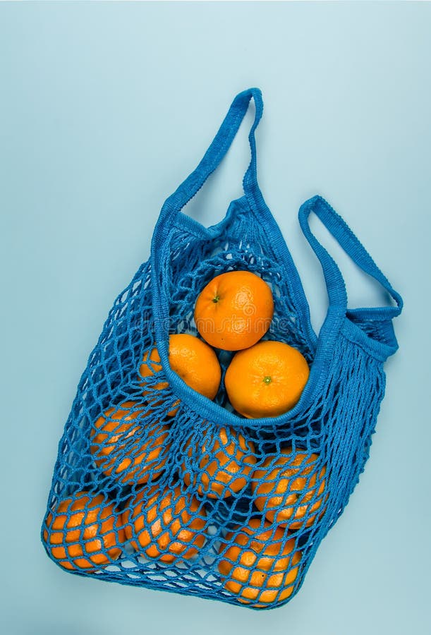No Plastic. Oranges in a Blue Mesh Bag Stock Photo Image of orange